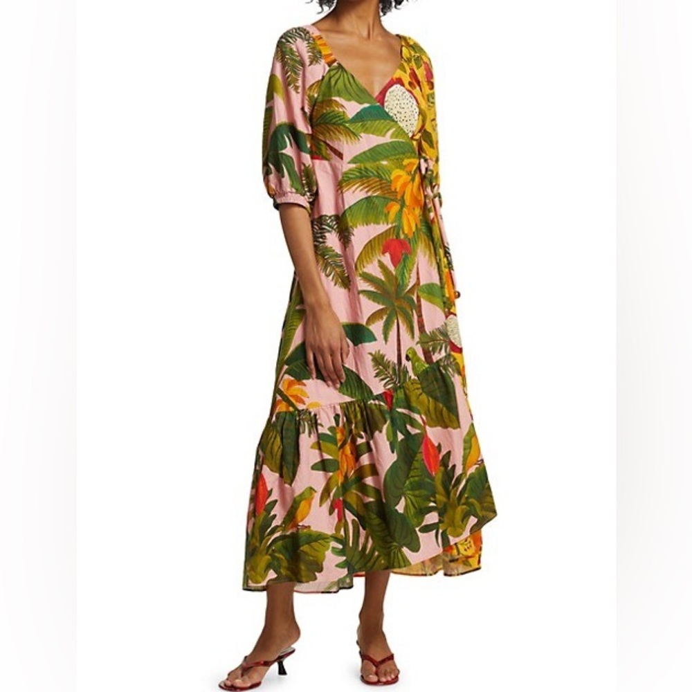 Anthropologie FARM Rio Mixed Print Midi Wrap Dress